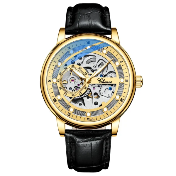 CHENXI Automatic Mechanical Men Watches Business Waterproof Tourbillon Self Winding Wrist Watches Mens Leather Quartz Watch 9