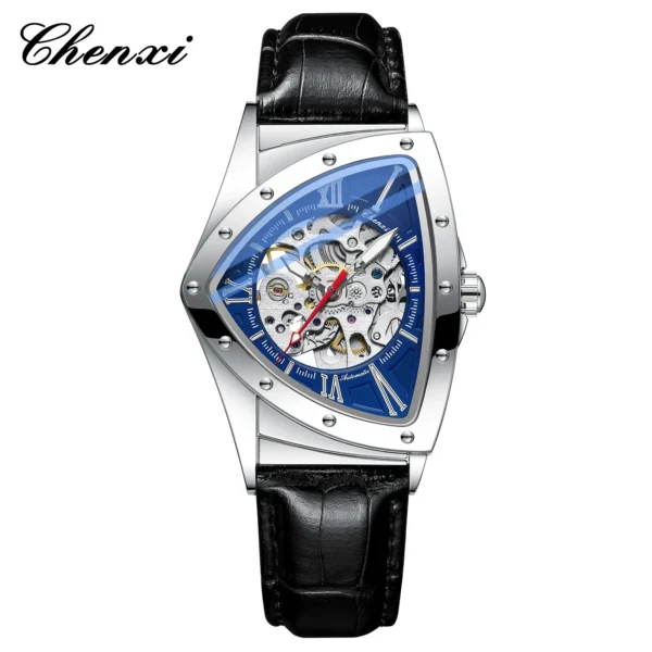 Luxury Brands Triangle Dial Man Watch Leather Strap Fashion Military Skeleton Men's Mechanical Watches Automatic Movement 1