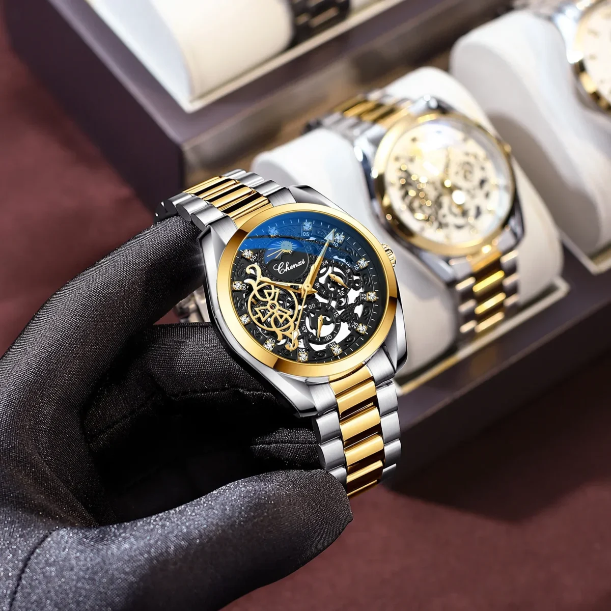 CHENXI 8811 Men's Waterproof Luminous Diamond Inlaid Full-automatic Hollow Mechanical Watch Wholesale 4