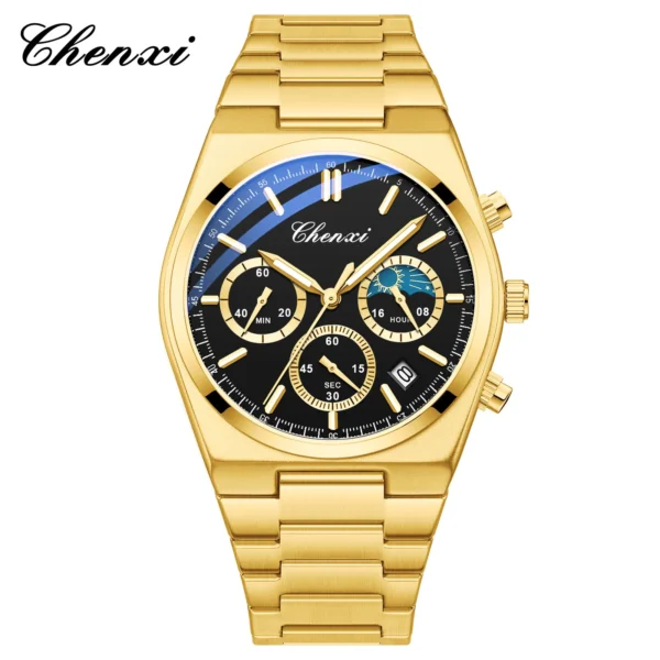 CHENXI Classic Business Moon Phase Men Watches Chronograph Quartz Man Watch Steel Strap Calendar Waterproof Luminous Wristwatch 10
