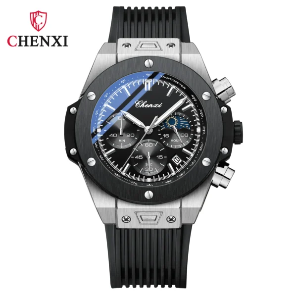 Men Watches High Quality Waterproof Sports Chronograph Quartz Wristwatches Silicone Strap Calendar Luminous Watch For Men 6