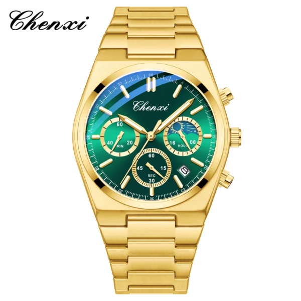 CHENXI Classic Business Moon Phase Men Watches Chronograph Quartz Man Watch Steel Strap Calendar Waterproof Luminous Wristwatch 7